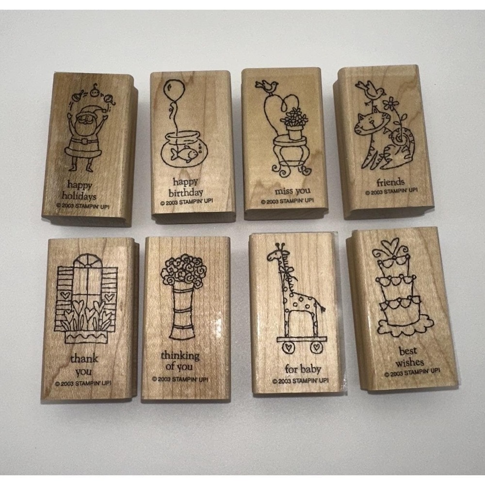 Stampin' Up! 2003 Little Hellos Greetings Wood Mounted Rubber Stamp Lot Of 8 New